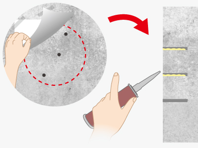 穴に接着剤を入れる