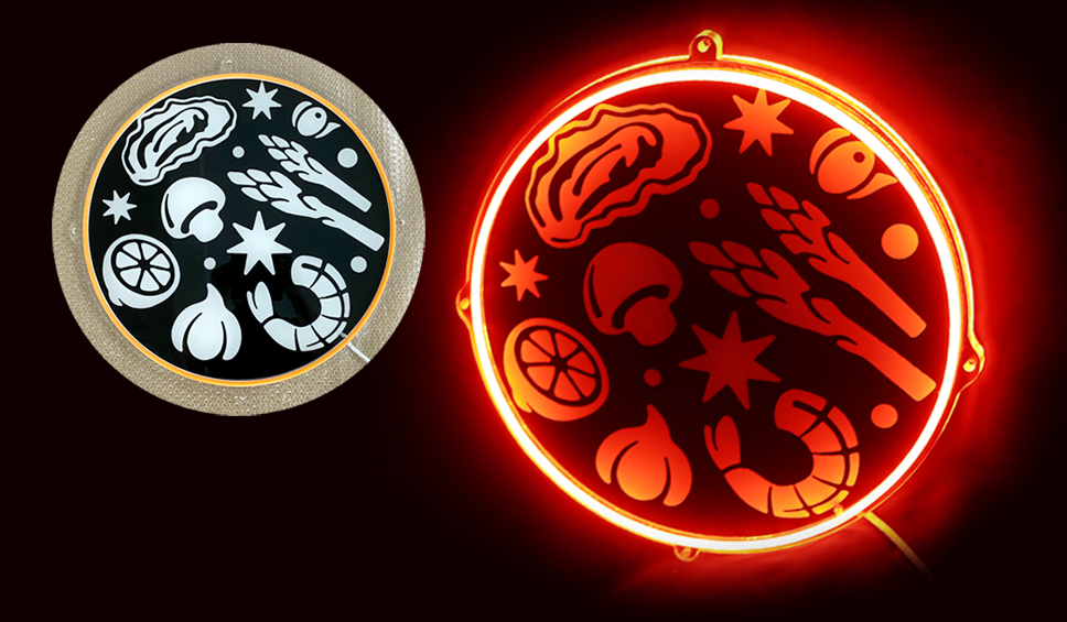 LEDネオンサイン看板製作のご紹介 ネオンはフチ取りのみ！UV印刷をうまく活用した個性派ネオン。