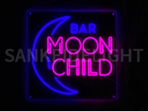LEDネオンサイン｜ネオン看板のオーダー・製作事例（BAR MOON CHILD/英字/ブルー/ピンク）