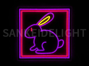 LEDネオンサイン｜ネオン看板のオーダー・製作事例（うさぎ/イラスト/パープル/レッド/イエロー）